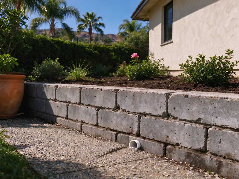 Retaining wall drainage after condition in the same garden setting