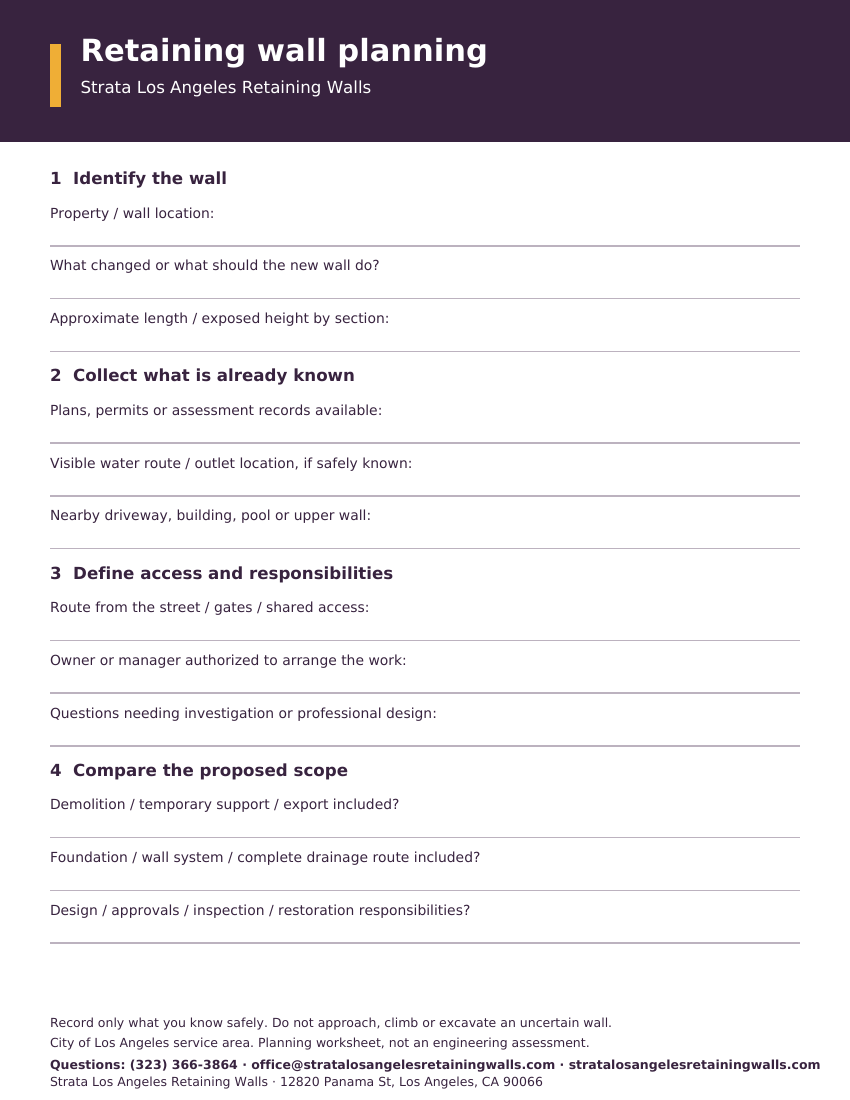 Preview of the retaining wall planning worksheet